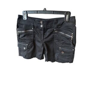 Womens Black Cargo Shorts Y2K Style Casual‎ Mini Pocket Zipper Detail
